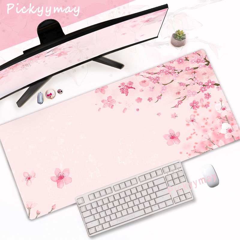 Office Desk Tech Accessories - Pink Cherry Blossoms Mousepad Home Computer
