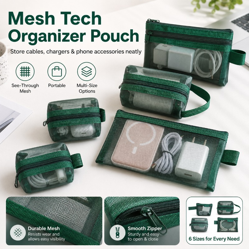 6PCS Mesh Tech Organizer Pouch - Office Tech Backpack recension och pris