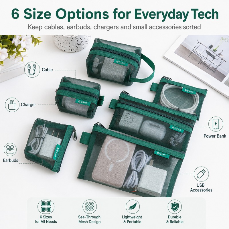 6PCS Mesh Tech Organizer Pouch - Office Tech Backpack recension och pris